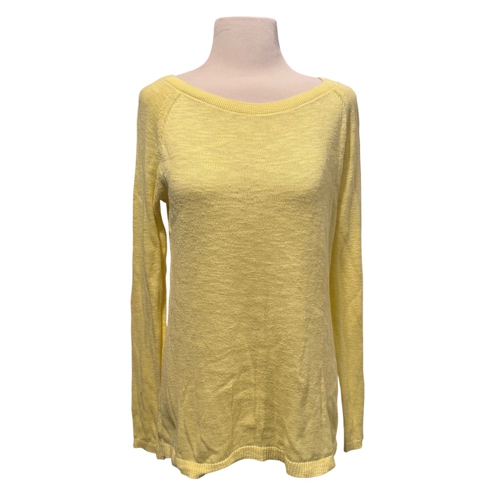 Gap Womens Yellow Cotton Rayon Blend Scoop Neck Raglan Long Sleeve Sweater Small
